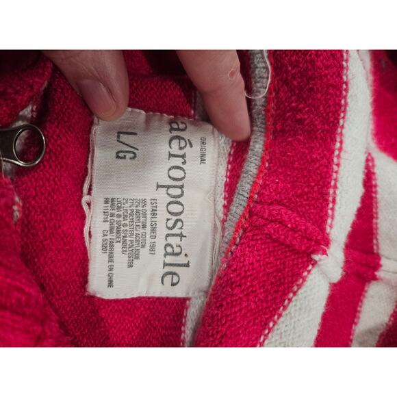 Vintage y2k Aeropostale Pink White Striped Hoodie Jacket Size L Women's - Picture 2 of 5